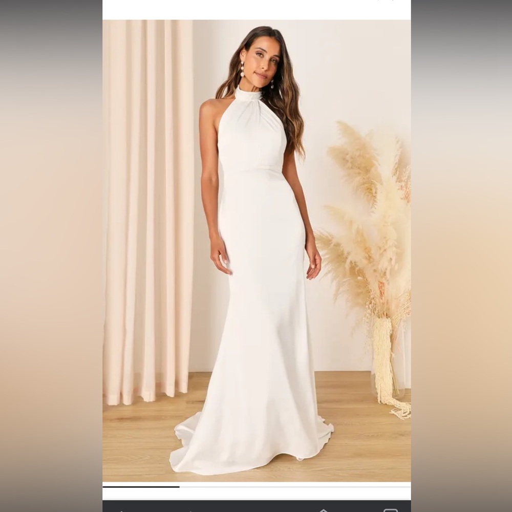 NWT Eternity Together White Satin Halter Mermaid Maxi Dress
